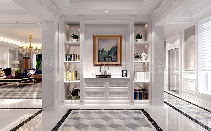 輕奢新中式別墅裝修效果圖,客廳效果圖玄關.png
